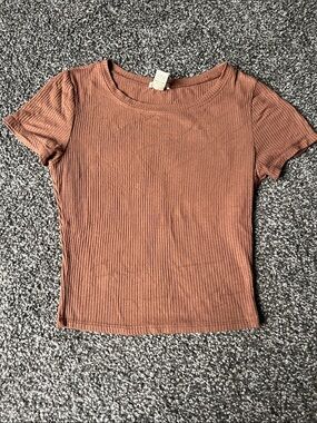 Ribbed Short-Sleeve Tee in Rust